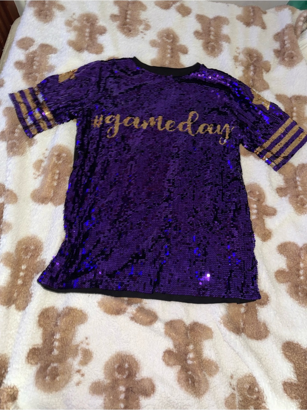 Purple Sequin Gameday Dress with Gold Accents